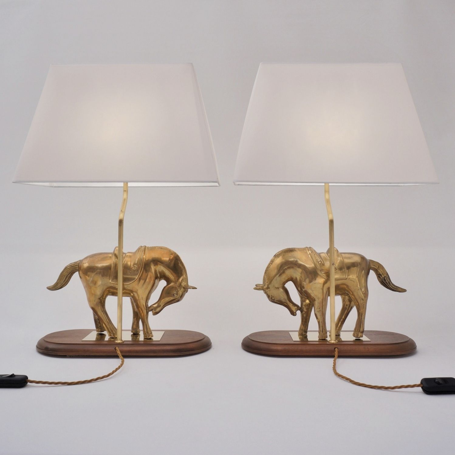 photo furniture Vintage Sculptural Horse Table Lamps, A Pair, Maison Jansen Style, Wood & Gilt Bronze, 1970`s Ca, French, Rewired