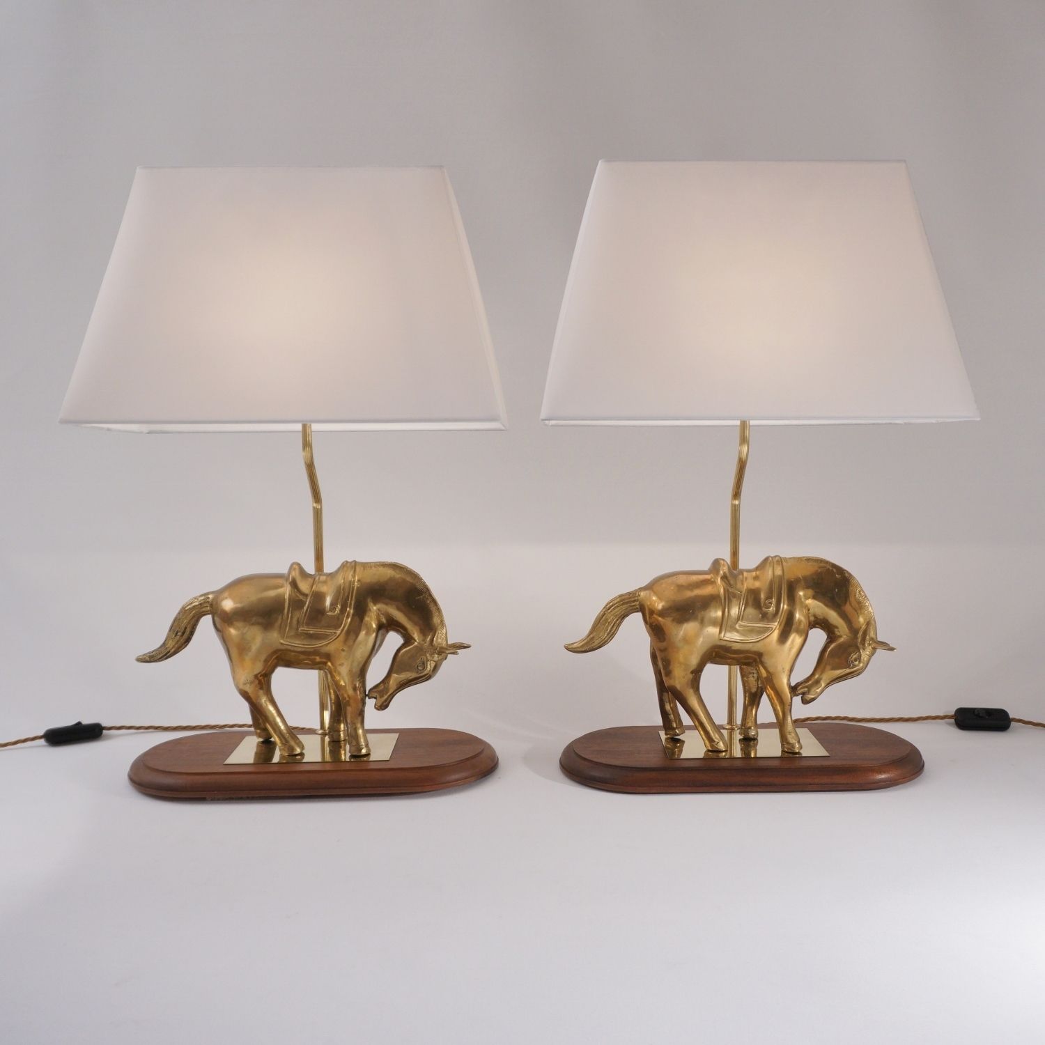 photo vinterior Vintage Sculptural Horse Table Lamps, A Pair, Maison Jansen Style, Wood & Gilt Bronze, 1970`s Ca, French, Rewired