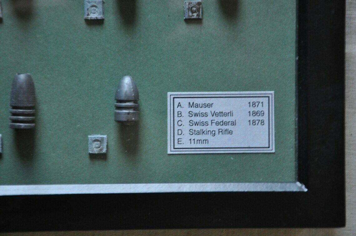 19th Century 11mm Rifle Cast Lead Bullets In Display Frame photo 80.0