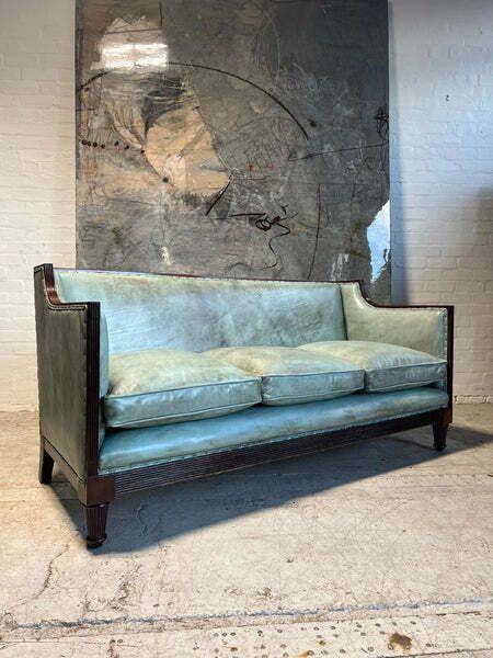 19thc Antique Country House Sofa   Fully Restored In Hand Dyed A Tiffany Leather