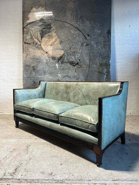 19thc Antique Country House Sofa   Fully Restored In Hand Dyed A Tiffany Leather photo furniture
