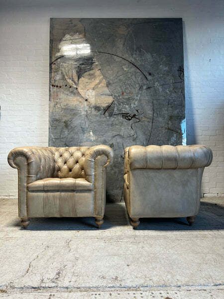 Fully Restored Matching Pair Of Chesterfield Club Chairs Finished In Our Hand Dyed Leathers photo Furniture