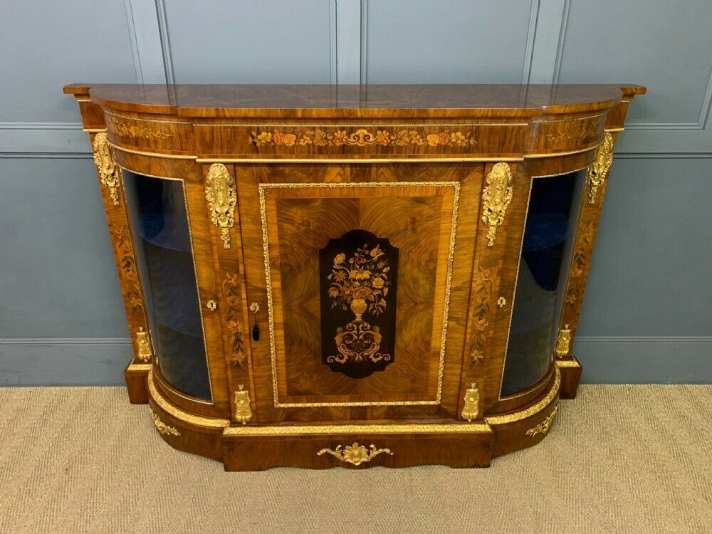 Victorian Burr Walnut Marquetry Credenza