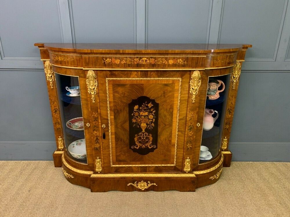 photo vinterior Victorian Burr Walnut Marquetry Credenza
