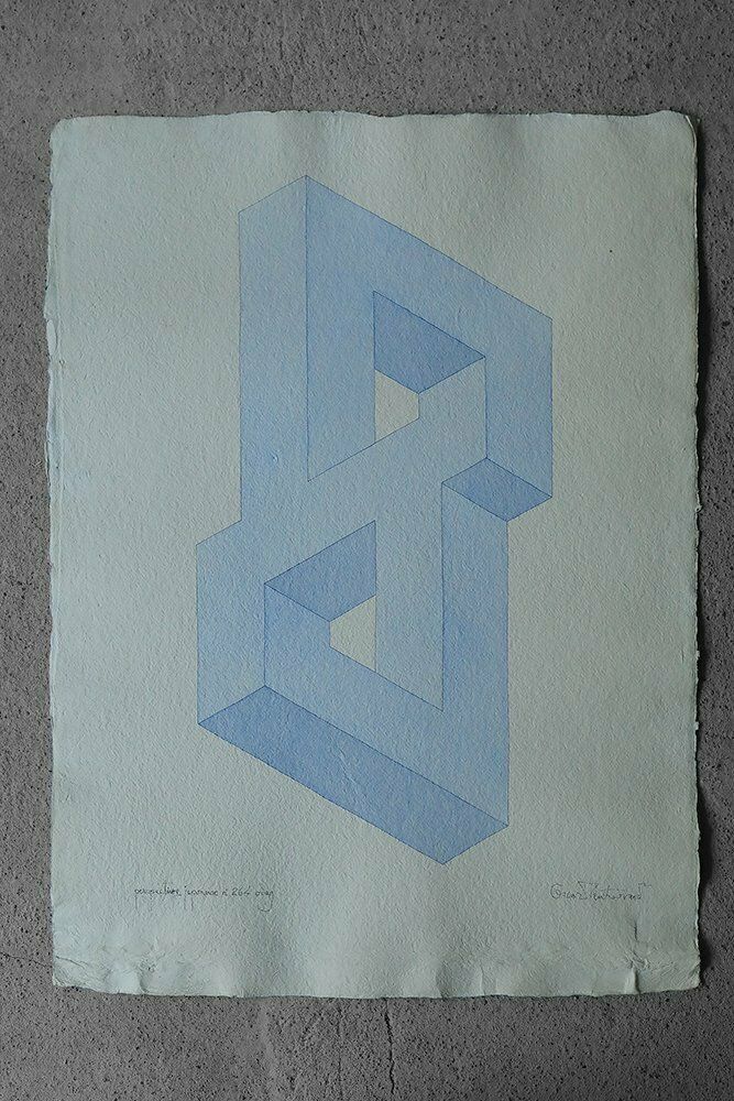 Oscar Reutersvärd, Perspective Japonaise No. 264, Watercolor On Japanese Rice Paper, 1970s