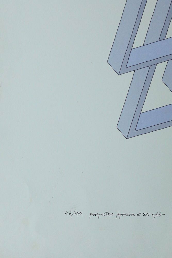 Oscar Reutersvärd, Impossible Figures, Perspective Japonaise No 331, Color Lithograph On Fabriano Paper, 1970s photo vinterior
