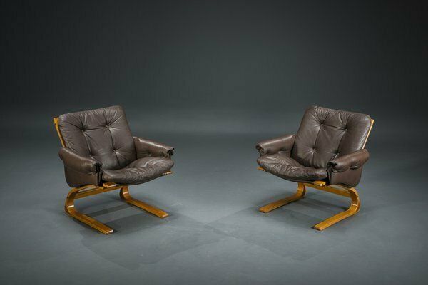 Brown Leather Armchairs By Elsa & Nordahl Solheim For Rybo Rykken & Co., 1970s, Set Of 2