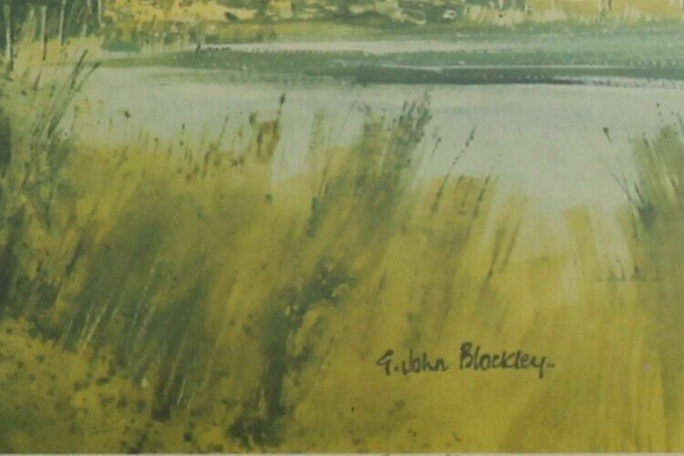 Signed Print By Gwilym John Blockley Titled Barn By The Pool photo for sale