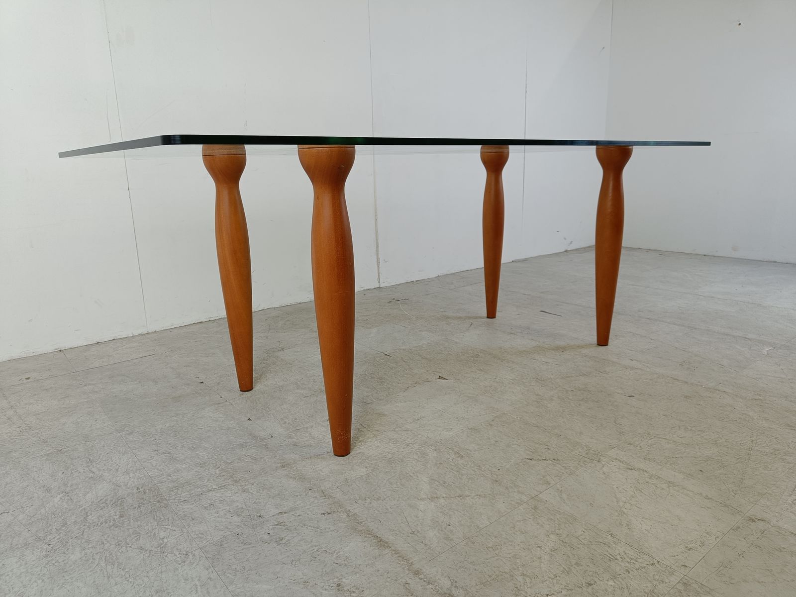 photo furniture Vintage Italian Glass And Wooden Dining Table, 1990s