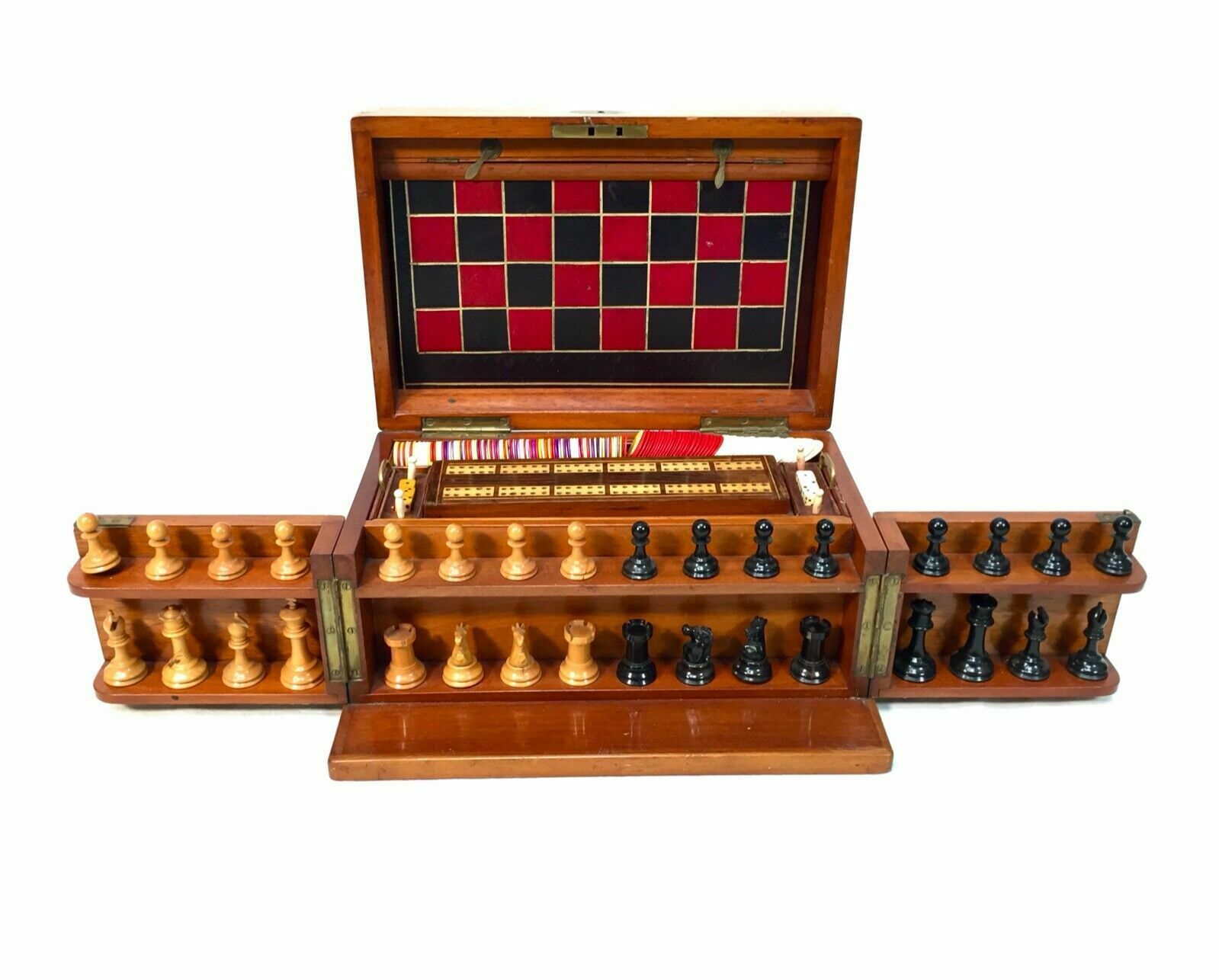 Antique 19th Century Victorian Games Compendium Box / Wooden Cabinet C.1880 photo Home Decor