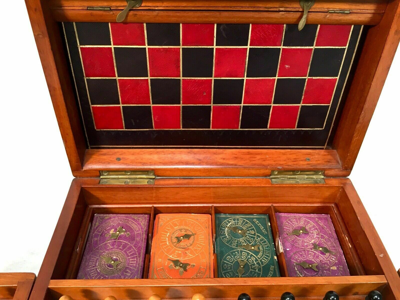 photo vintage Antique 19th Century Victorian Games Compendium Box / Wooden Cabinet C.1880