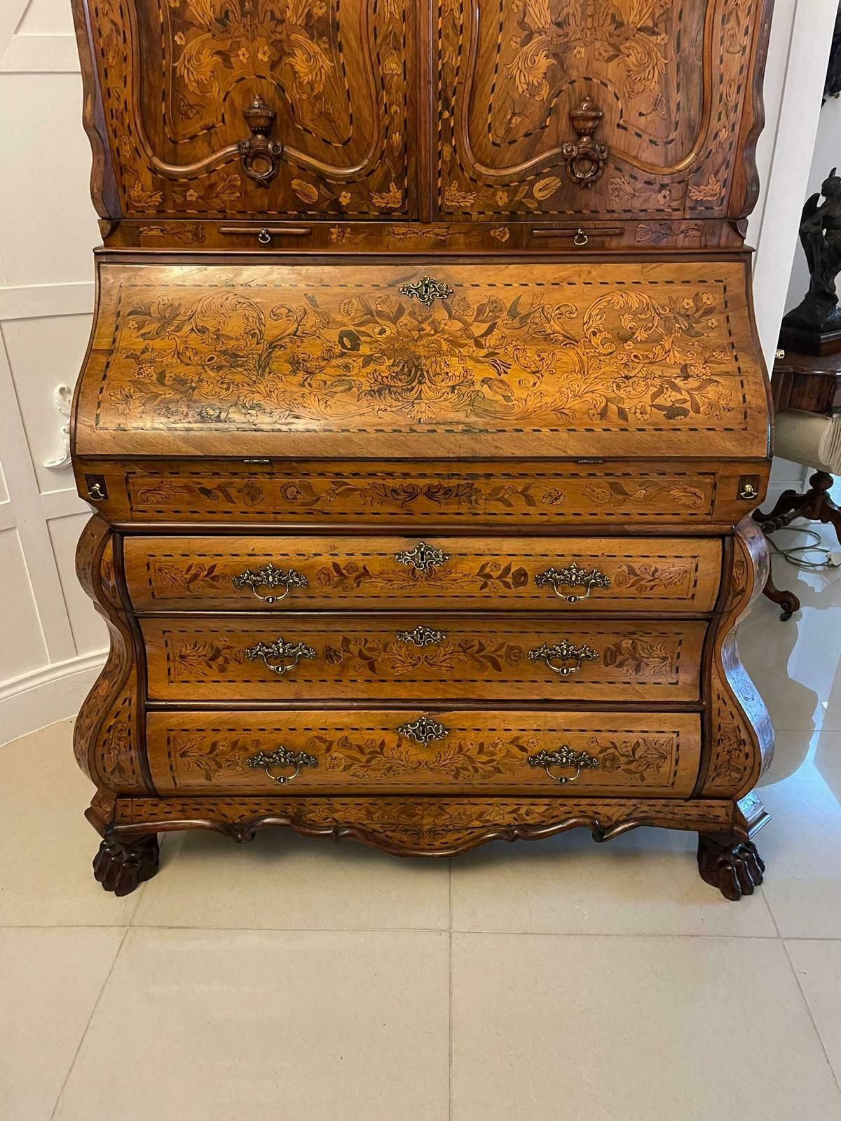 photo furniture Outstanding Quality 18th Century Antique Dutch Marquetry Inlaid Burr Walnut Bureau Bookcase