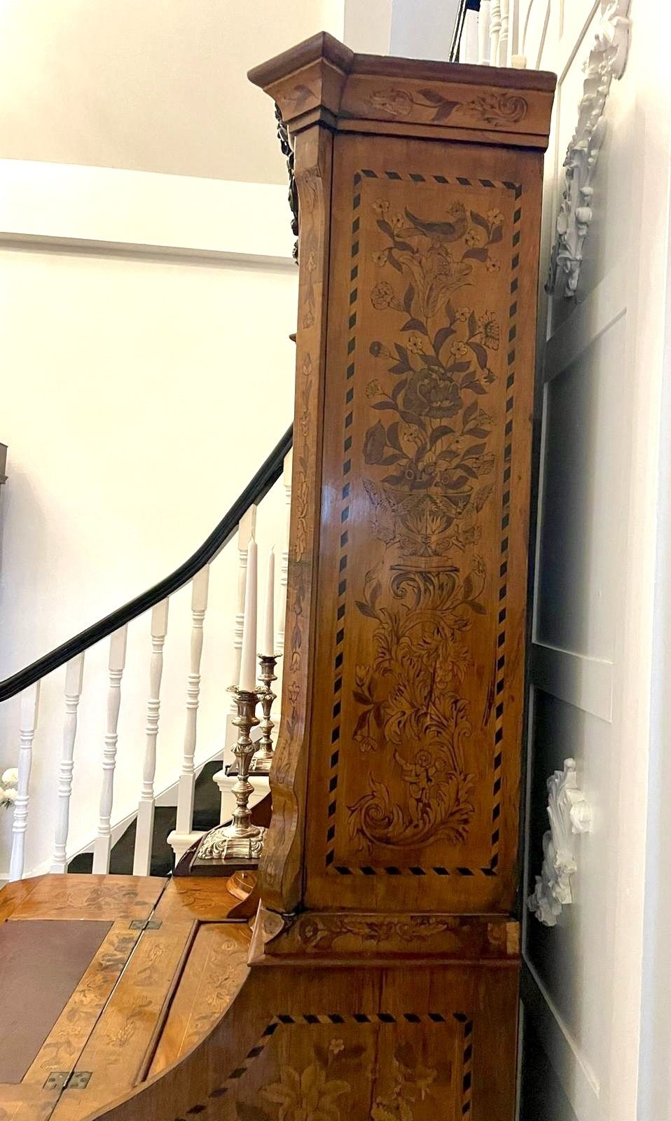 photo buy Outstanding Quality 18th Century Antique Dutch Marquetry Inlaid Burr Walnut Bureau Bookcase