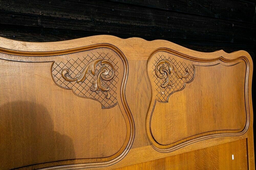photo for sale French Louis XV Style Carved Honey Oak Double Bed Frame  W1 B147