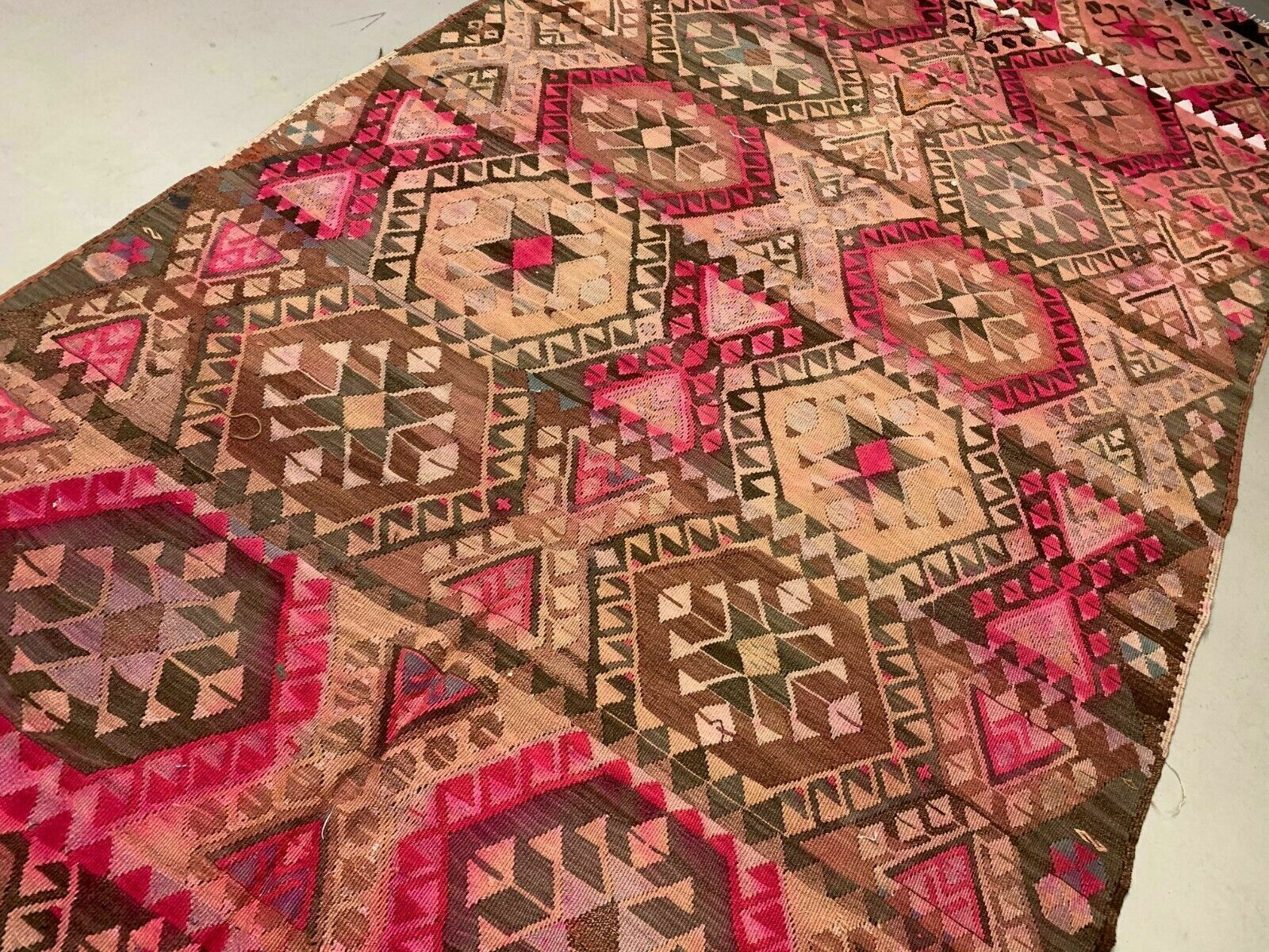 Vintage Turkish Kilim 414x174 Cm Wool Kelim Rug Large Pink, Beige, Brown, Black photo vintage