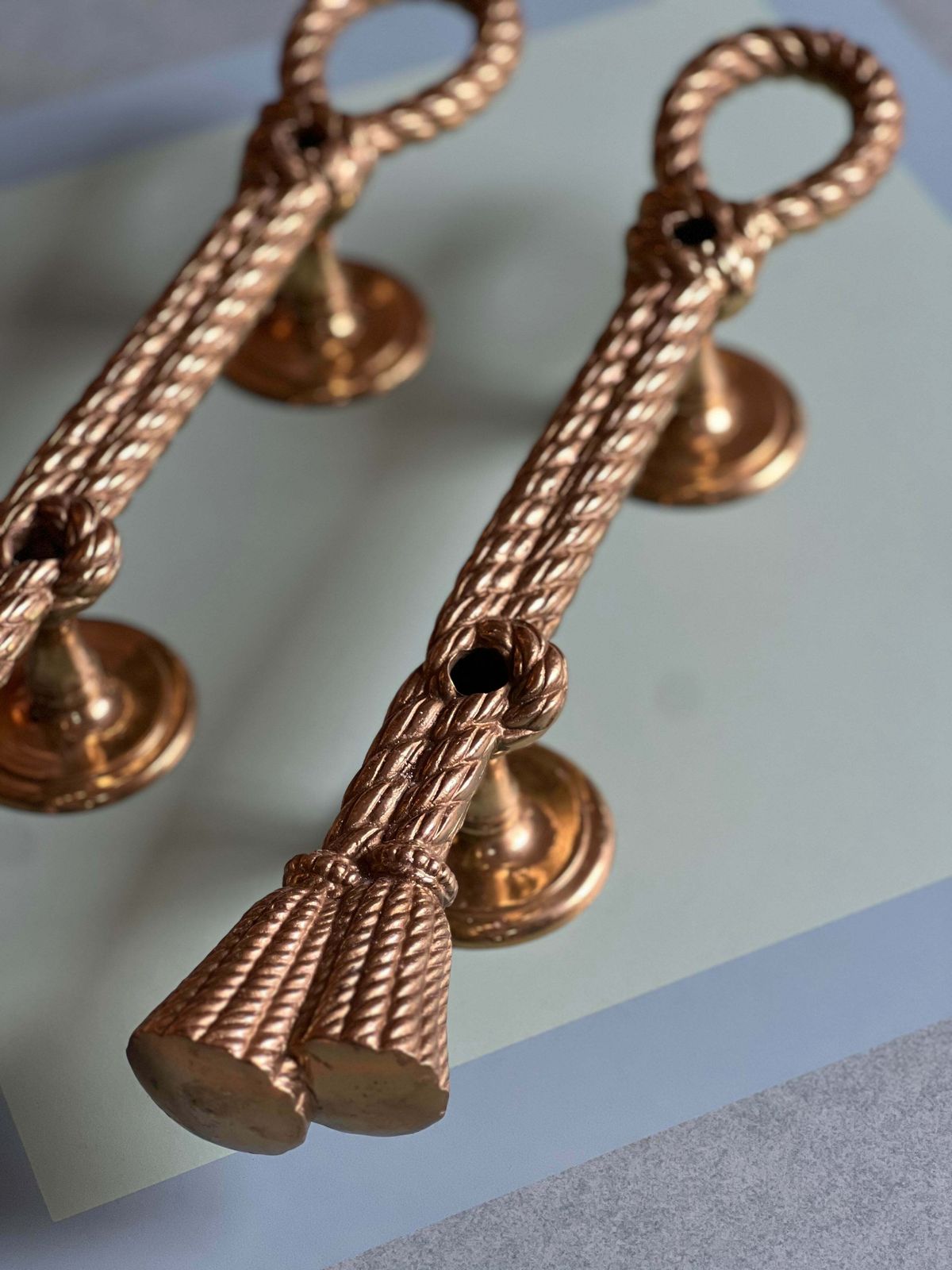 Pair Of Large Push And Pull Rope And Tassel Effect Solid Brass Door Handles. Italian 1950s photo furniture