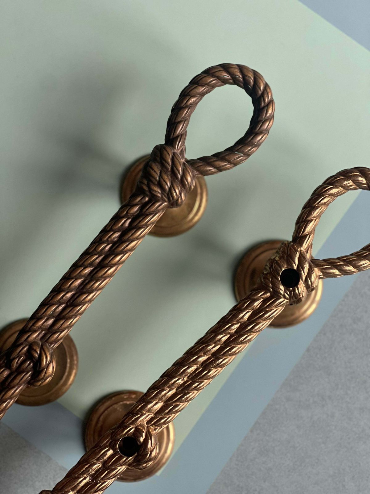 Pair Of Large Push And Pull Rope And Tassel Effect Solid Brass Door Handles. Italian 1950s photo buy