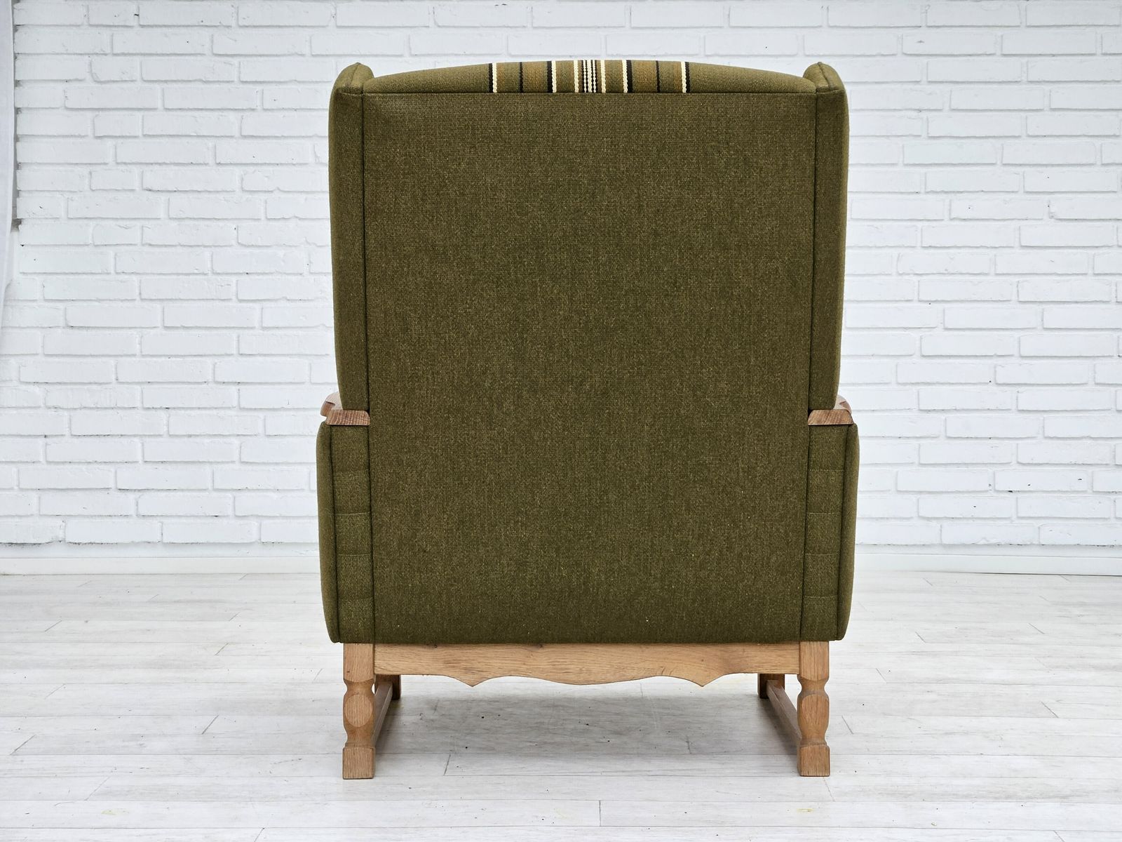 photo buy 1970s, Danish Wingback Chair, Original Upholstery, Green Furniture Wool.