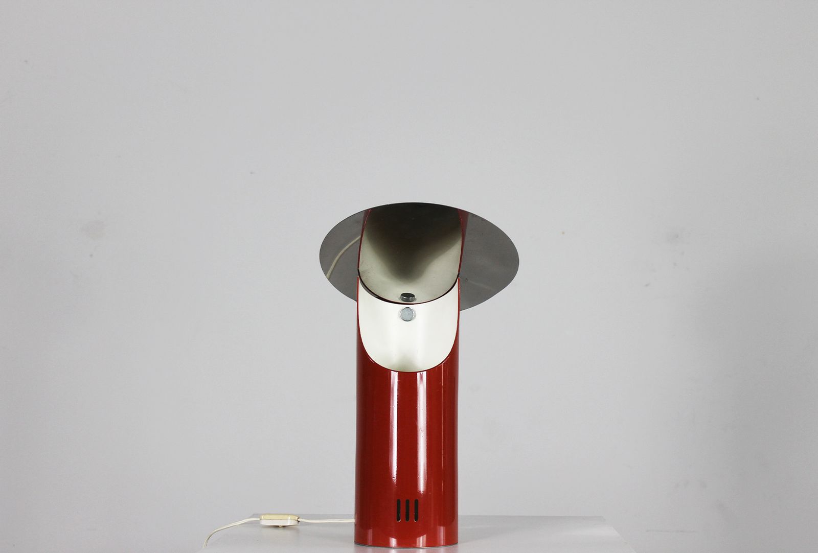 Table Lamp In Red Lacquered Stainless Steel By Studio Set 1970s Italy photo vintage