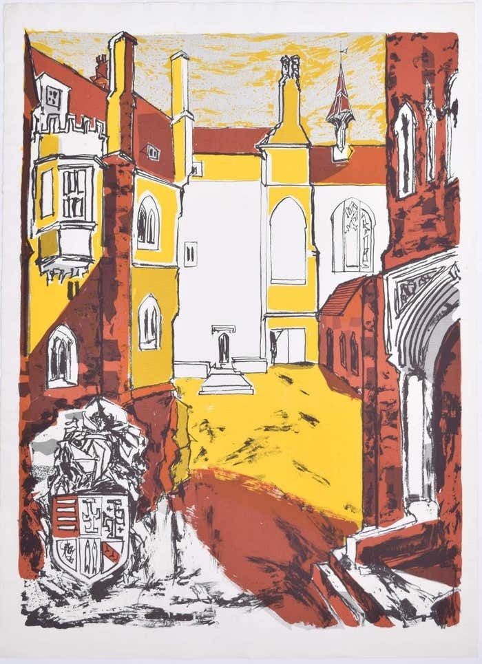 Queens' College, Cambridge Lithograph By Margaret Souttar 1960s
