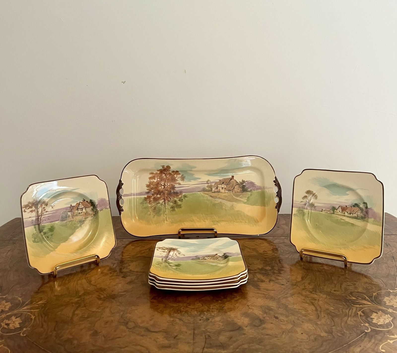 Lovely Set Of Seven Antique Royal Doulton Sandwich Plates