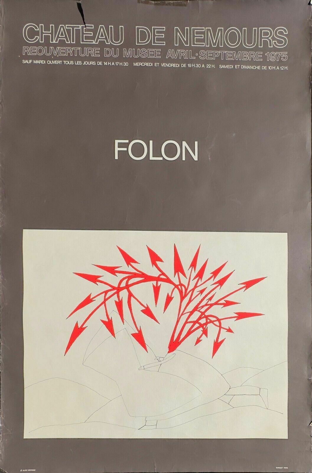 Folon   Art Poster Silkscreen Poster Expo Chateau De Nemours 1975   122x79 Cm