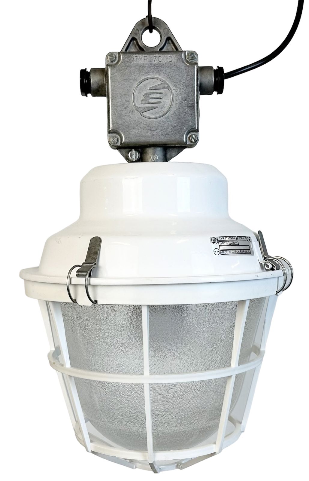White Industrial Factory Light With Plastic Grid From Elektrosvit, 1990s, 16x
