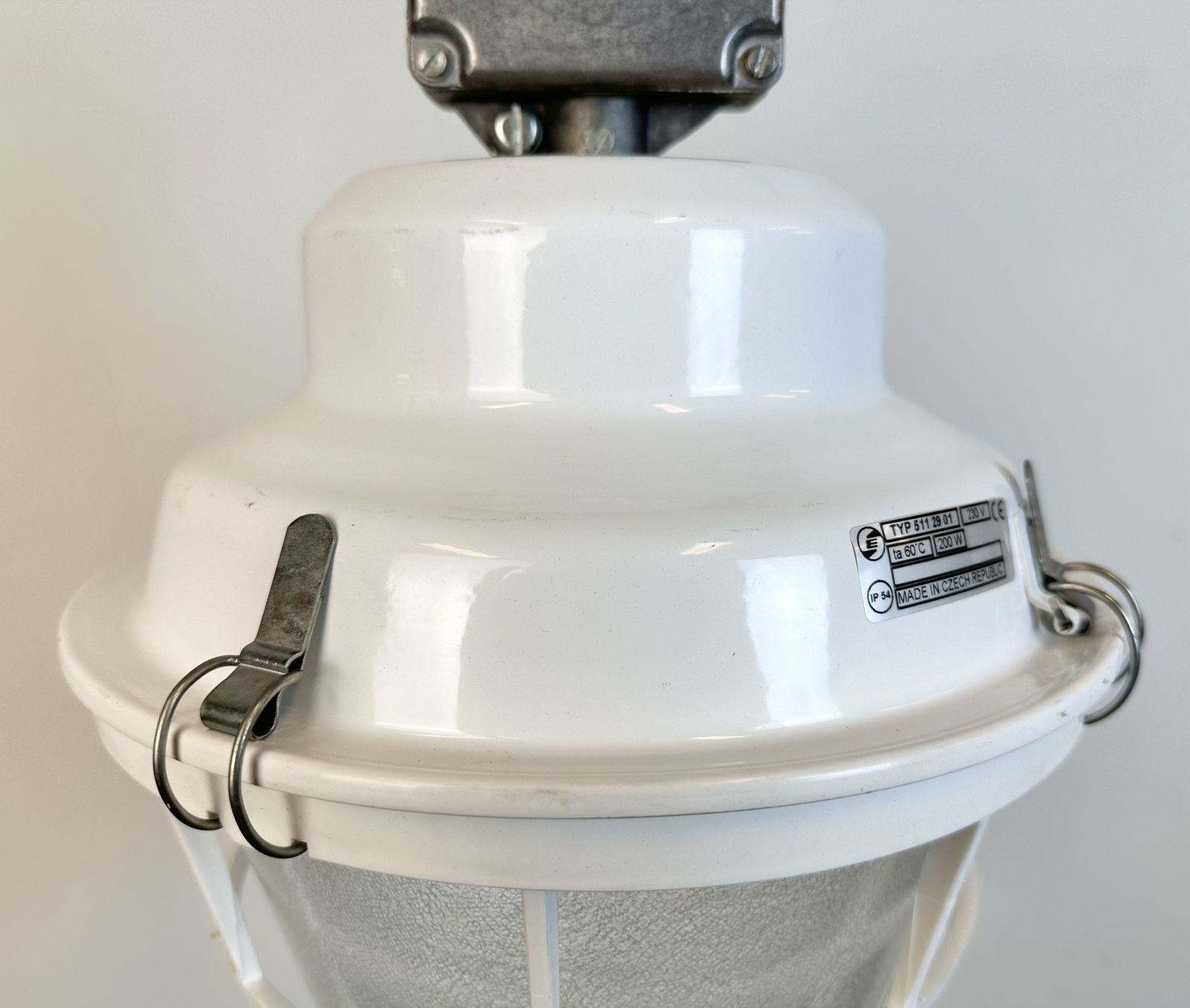 White Industrial Factory Light With Plastic Grid From Elektrosvit, 1990s, 16x photo Lighting
