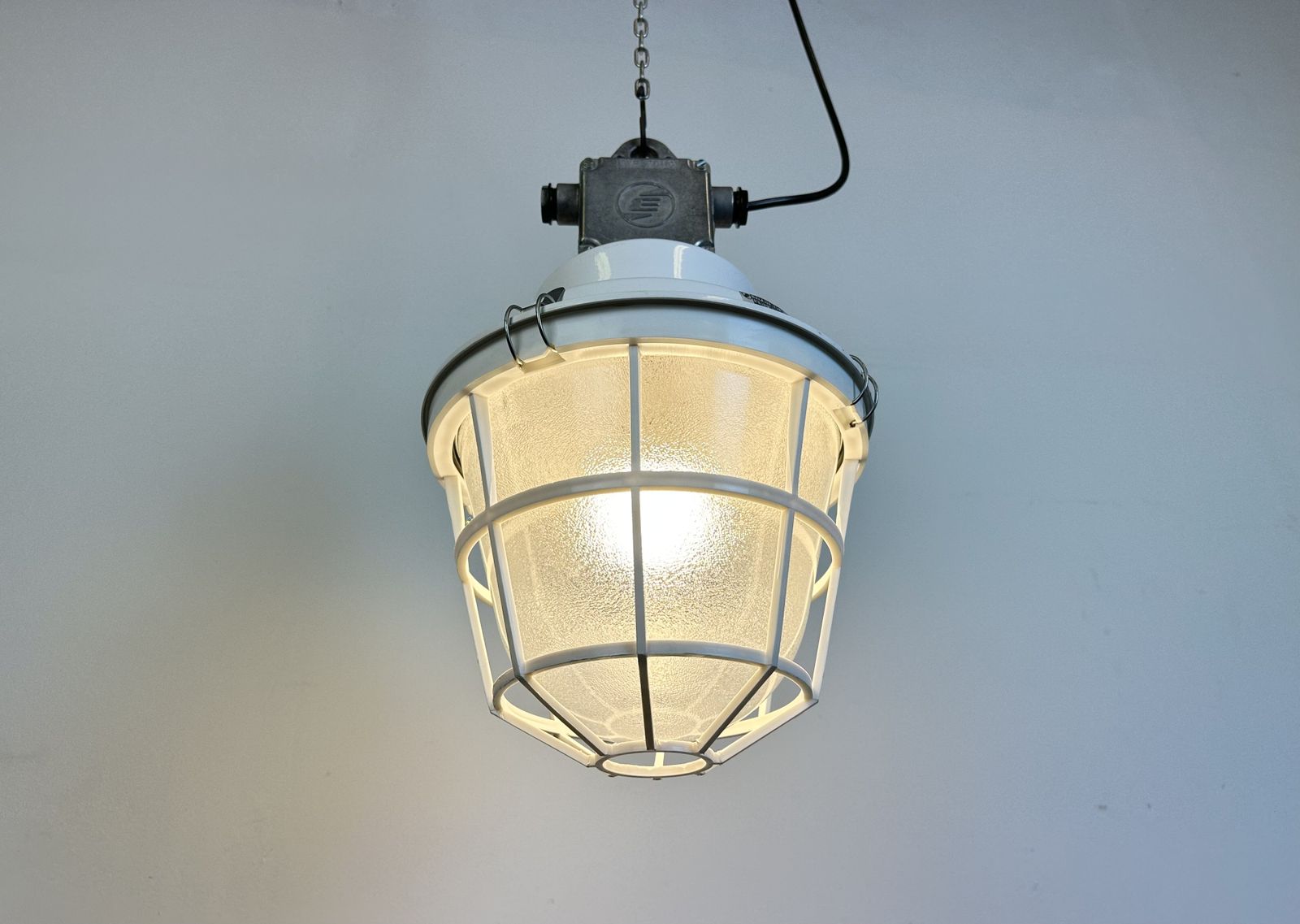 Lighting White Industrial Factory Light With Plastic Grid From Elektrosvit, 1990s, 16x photo