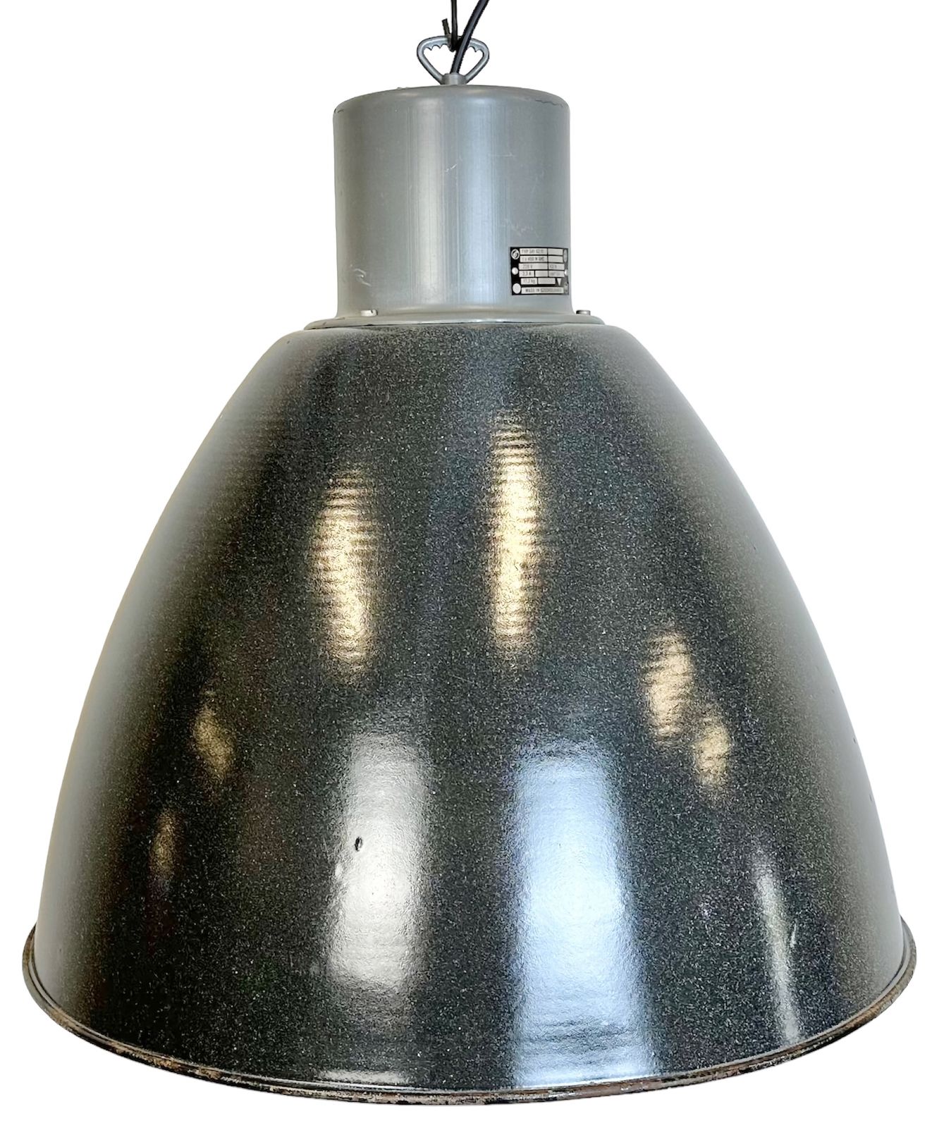 Large Dark Grey Enamel Industrial Factory Lamp From Elektrosvit, 1960s, 11x