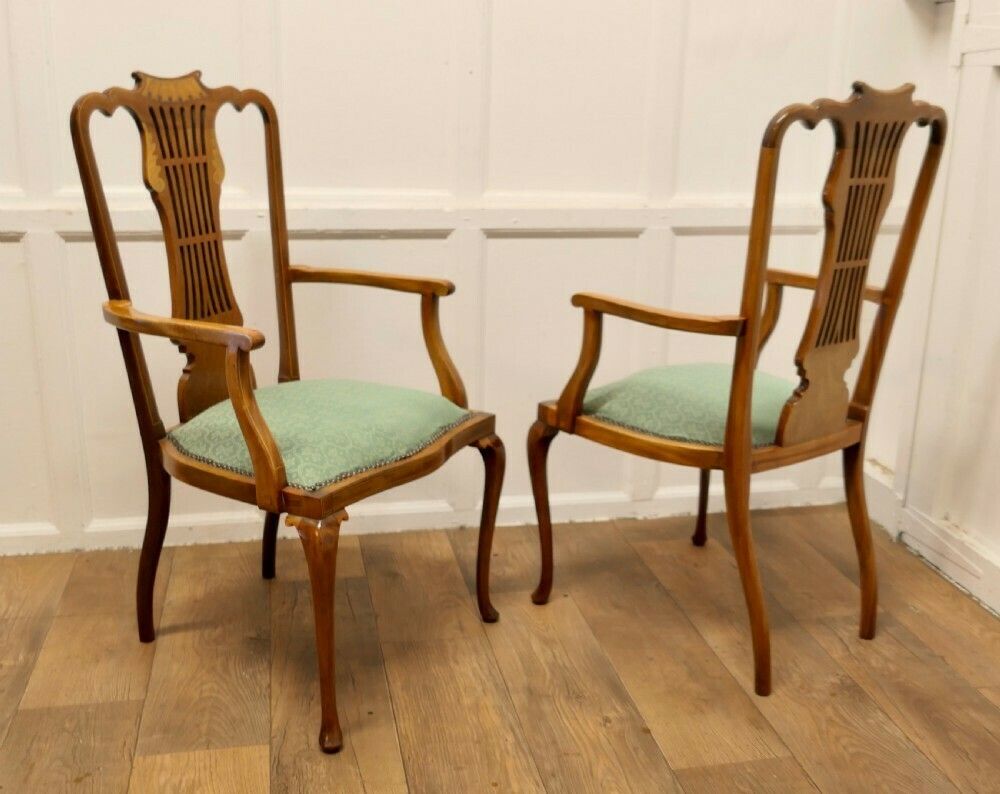 A Pair Of Elegant Edwardian Upholstered Arm Chairs photo vinterior