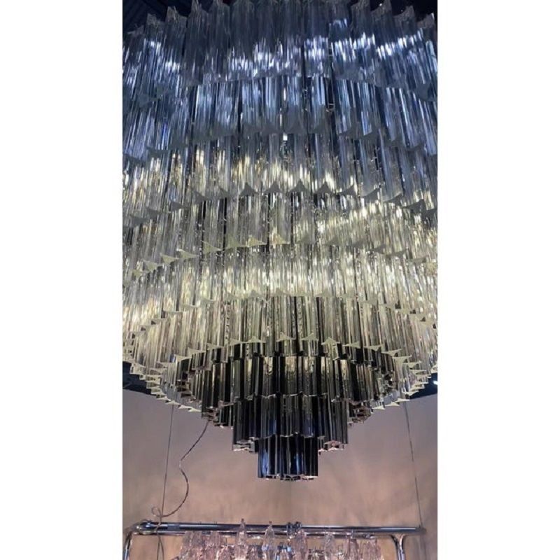 Contemporary Transparent And Black "Triedro" Murano Glass Chandelier photo Lighting