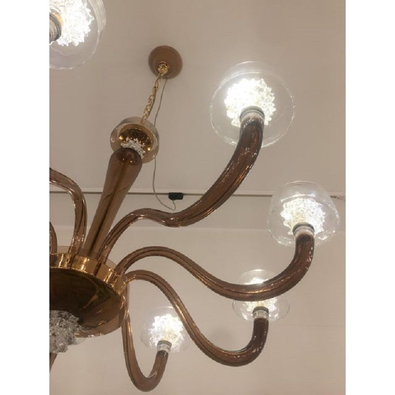 Contemporary Brown Murano Glass Chandlier With "Rostrato" Working Cup photo 12800.0