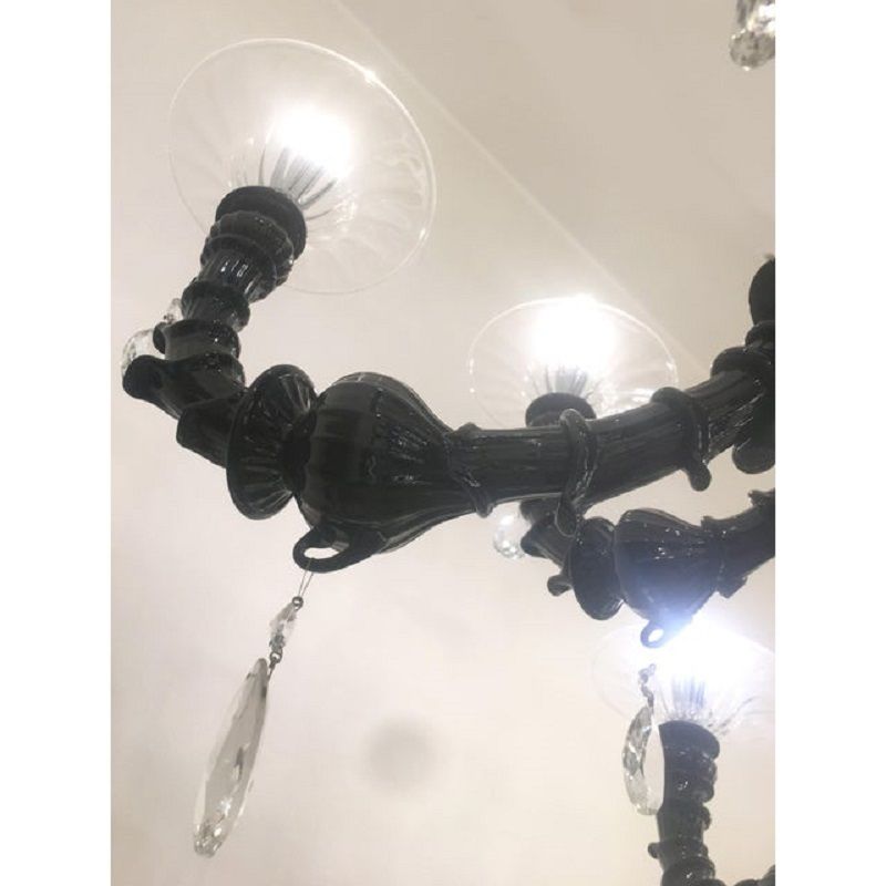 Contemporary Venetian Black Cà Rezzonico Murano Glass Chandelier With Crystals photo for sale