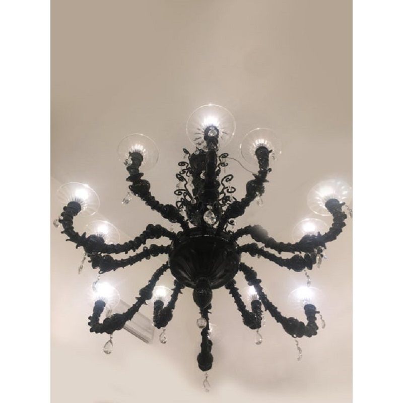 Contemporary Venetian Black Cà Rezzonico Murano Glass Chandelier With Crystals photo vinterior