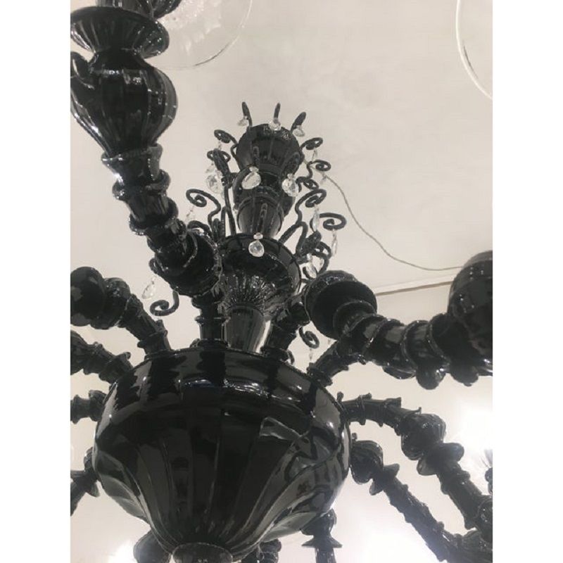 Contemporary Venetian Black Cà Rezzonico Murano Glass Chandelier With Crystals photo buy