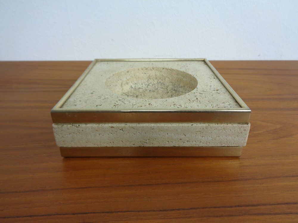 Travertin & Brass Ashtray By Fratelli Mannelli, Italy, 1970s