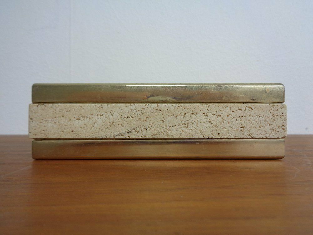 201.0 Travertin & Brass Ashtray By Fratelli Mannelli, Italy, 1970s photo