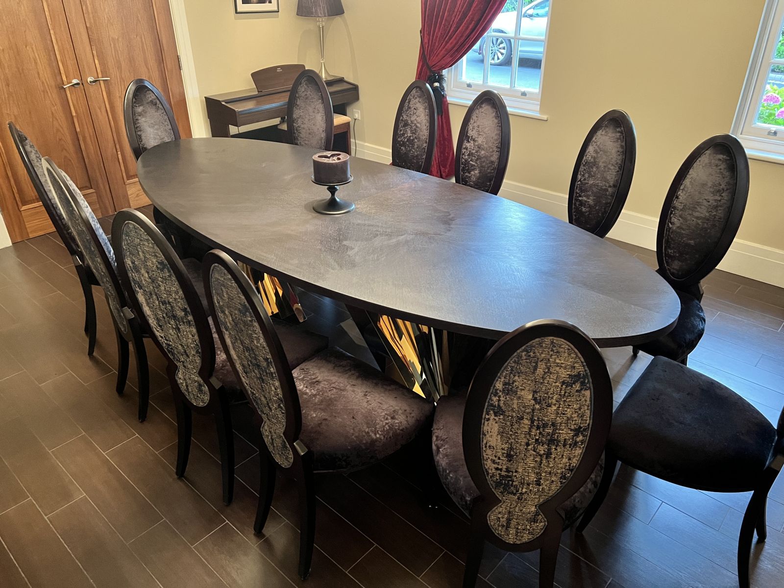 photo for sale Wychwood Black Oak Dining Table With 8 Tall Sumptuous Dining Chairs