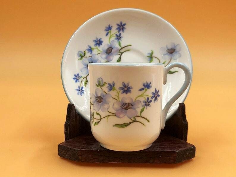 Shelley China Blue Rock Miniature Cabinet Demitasse Cup & Saucer. Duo. No. 13591.