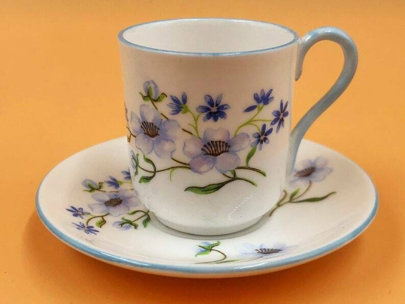 Shelley China Blue Rock Miniature Cabinet Demitasse Cup & Saucer. Duo. No. 13591. photo furniture