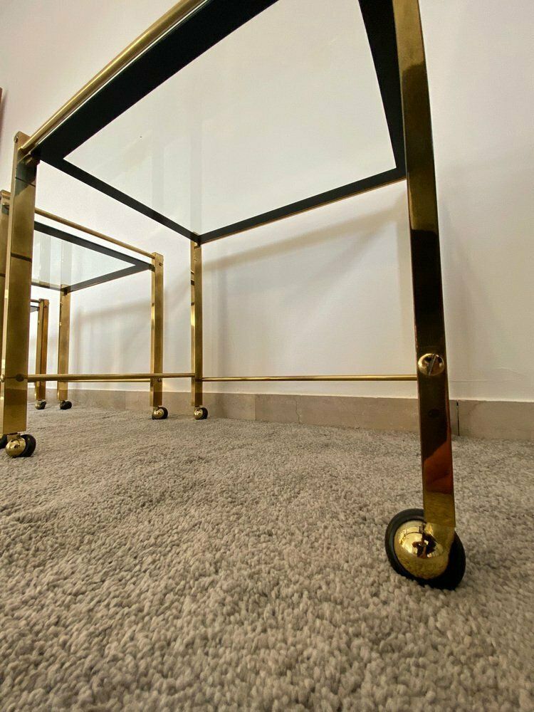 photo furniture Nesting Tables In Brass And Glass, Italy, 1970, Set Of 3