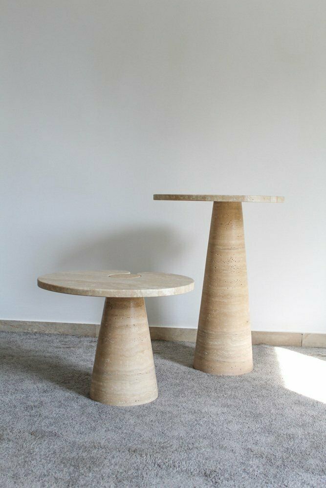 photo for sale Travertine Tables By Angelo Mangiarotti, Italy, 1970s, Set Of 2