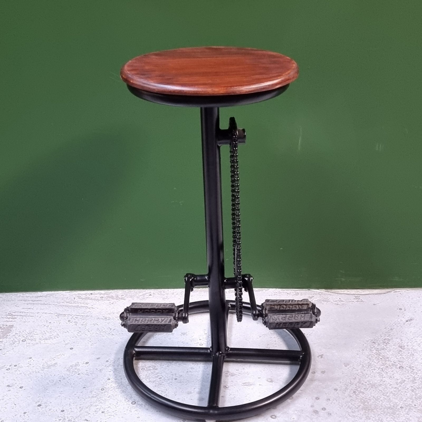 Upcycled Indian Cycle Bar Stool – Handcrafted Wrought Iron & Mango Wood With Pedal Design | Unique Furniture From Mid 1900s photo Furniture