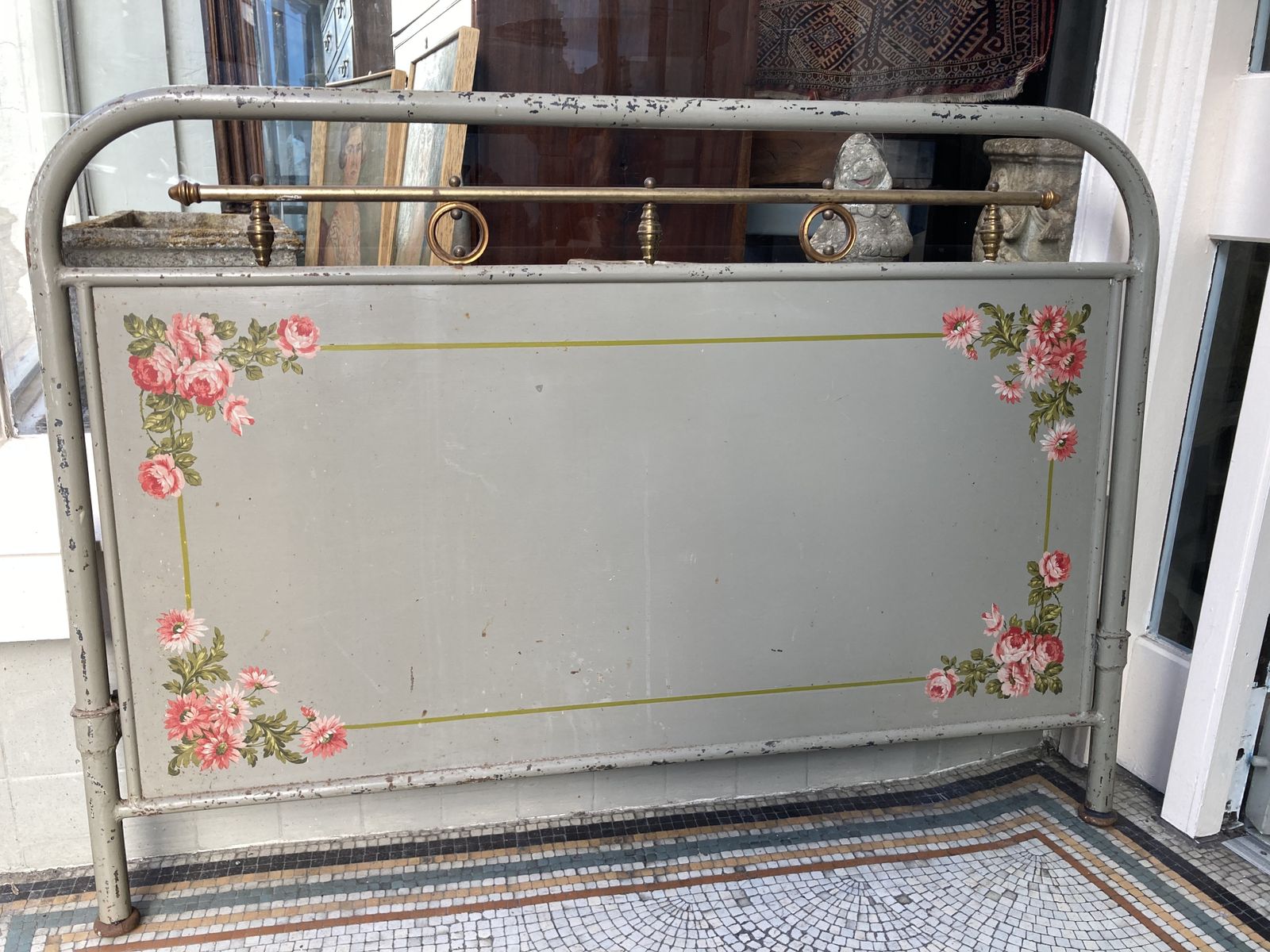 Charming French Steel And Brass Bed With Hand Painted Flora Detail And Pinstriping photo 945.0