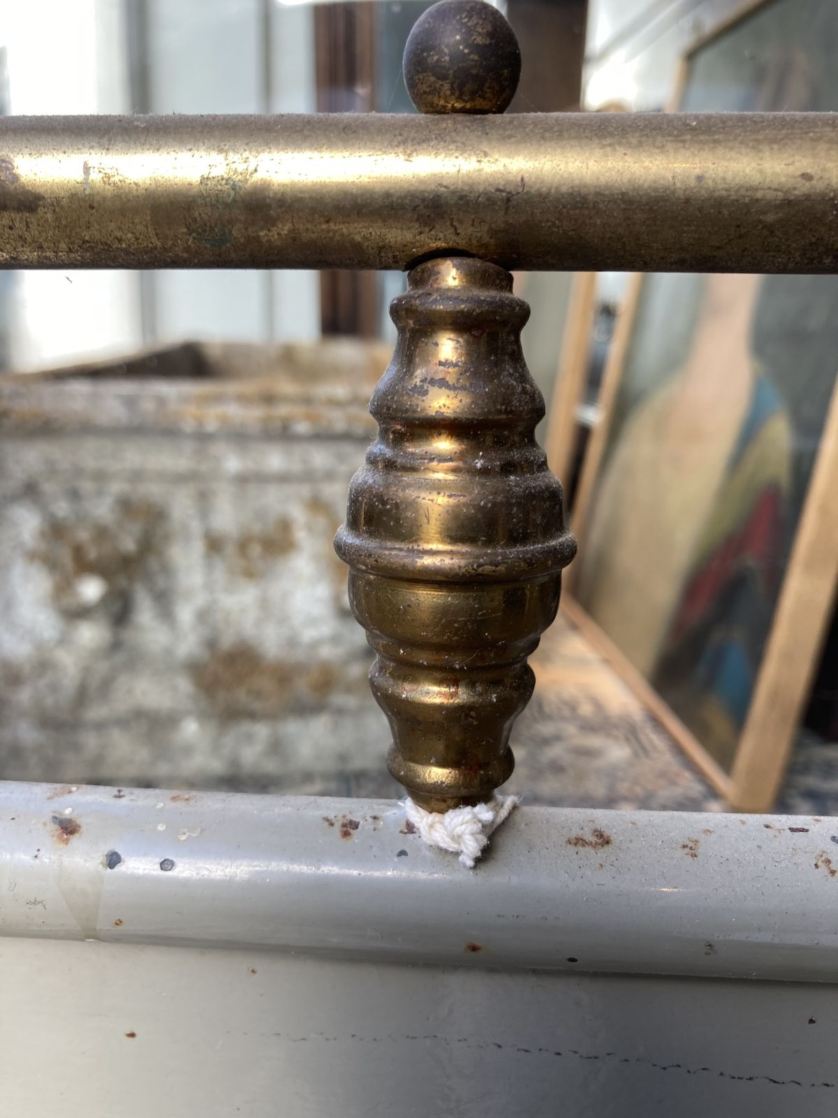 photo vintage Charming French Steel And Brass Bed With Hand Painted Flora Detail And Pinstriping