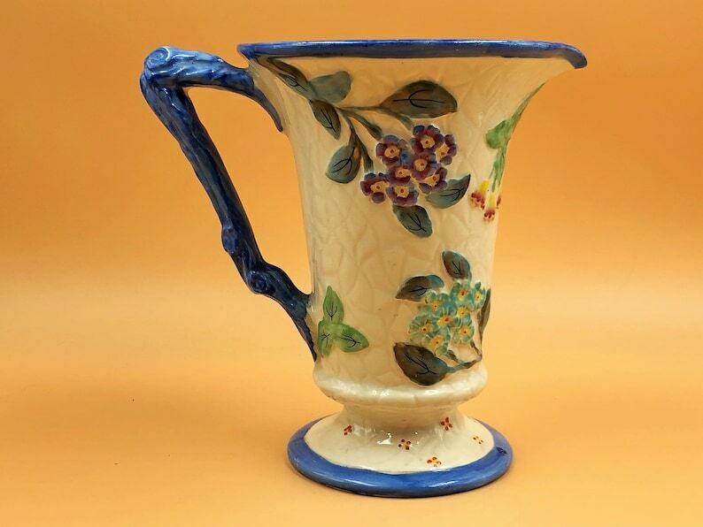 Art Deco James Kent Fenton Polyanthus Large Majolica Jug / Pitcher. 1930's. 7". photo for sale