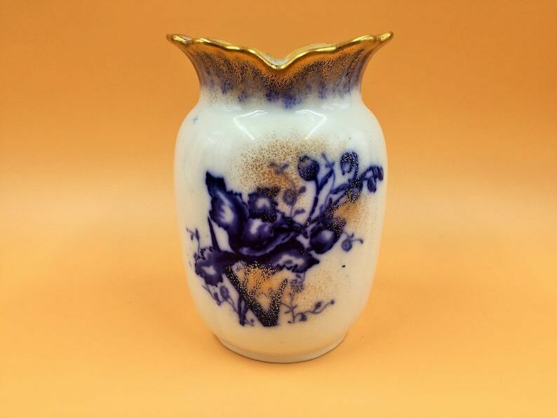 Beautiful Antique John Maddock & Sons Royal Vitreous Orchid Design Flow Blue Vase. C1890. photo for sale