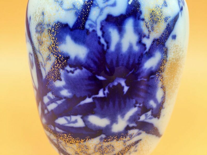 Beautiful Antique John Maddock & Sons Royal Vitreous Orchid Design Flow Blue Vase. C1890. photo 175.0
