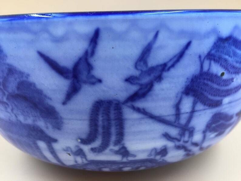 Antique Minton Pottery Flow Blue Willow Pattern Large Bowl. C1891 1912. photo 275.0